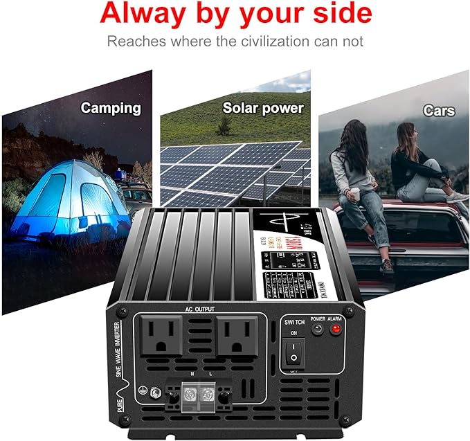 Xijia 1500W (Peak Power 3000W) Pure Sine Wave Inverter DC 72V to AC 120V 60HZ Solar Converter for Home Use car (DC72V (Range 60V-90V) 1500W)