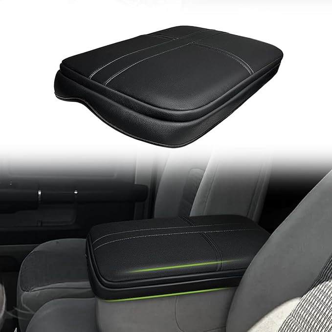 Muslogy Center Console Armrest Cover Compatible with Dodge Ram1500/2500/3500 2002-2012 Comfort Armrest Pad Arm Rest Cushion Vegan Leather Protector 1-Inch Extra Thick(Jump Seat ONLY)
