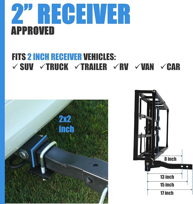 Hitch-Mount Bike Rack for Ebike Heavy-Duty - Comes with Cargo Carrier Fits 2 Electric Fat-Tire Mountain Bicycles Fits 2" Receiver for Car Trailer SUV Truck RV Minivan (Blue)