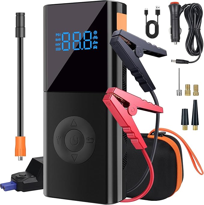 Car Jump Starter, 3000A Car Battery Jump Starter Pack for Up to 9.0L Gas and 7.0L Diesel Engines, 12V Auto Battery Booster, Portable Jump Box with LED Light & Jumper Cable (Black)