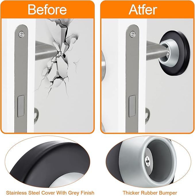 Blulu Concave Wall Door Stopper Door Bumper Stainless Steel Wall Protector Flush Bumper with Grey Rubber Concave Knob Cover Stopper(Black,4 Pieces)