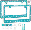 2 Pack License Plate Frames for Women, Sparkly Rhinestone Diamond Car Accessories with Glitter Crystal Caps (Blue（2PCS）)