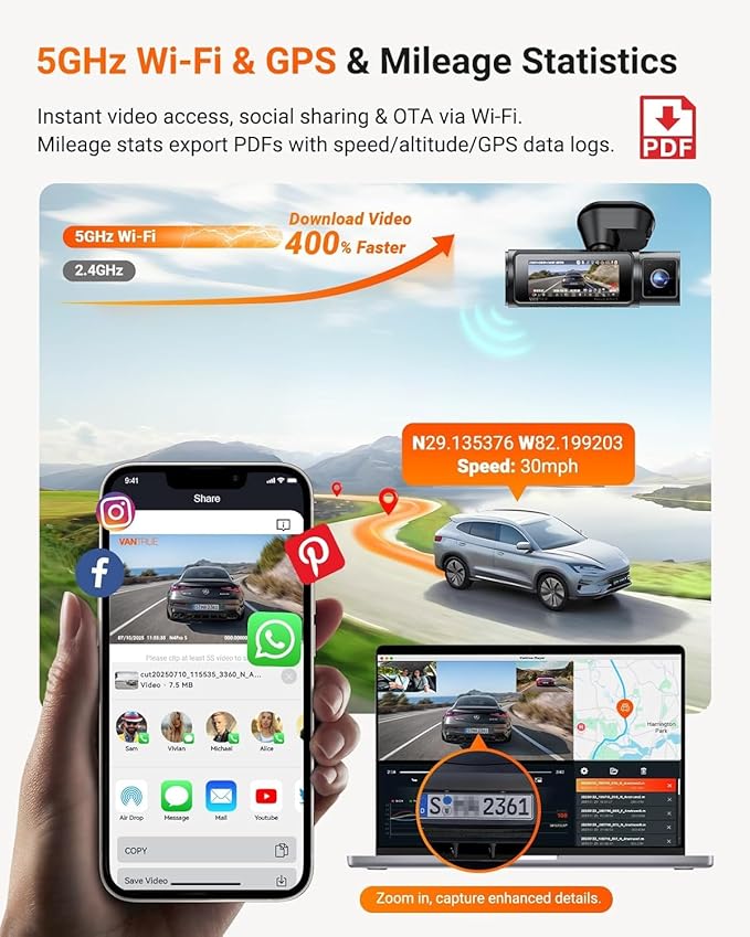 Vantrue N4 Pro S 4K 3 Channel Dash Cam w/Triple STARVIS 2, 4K+1080P+2.5K Front Inside Rear Dash Camera, HDR IR Night Vision, Voice Control, Parking Mode, GPS, Wi-Fi, Support 1TB