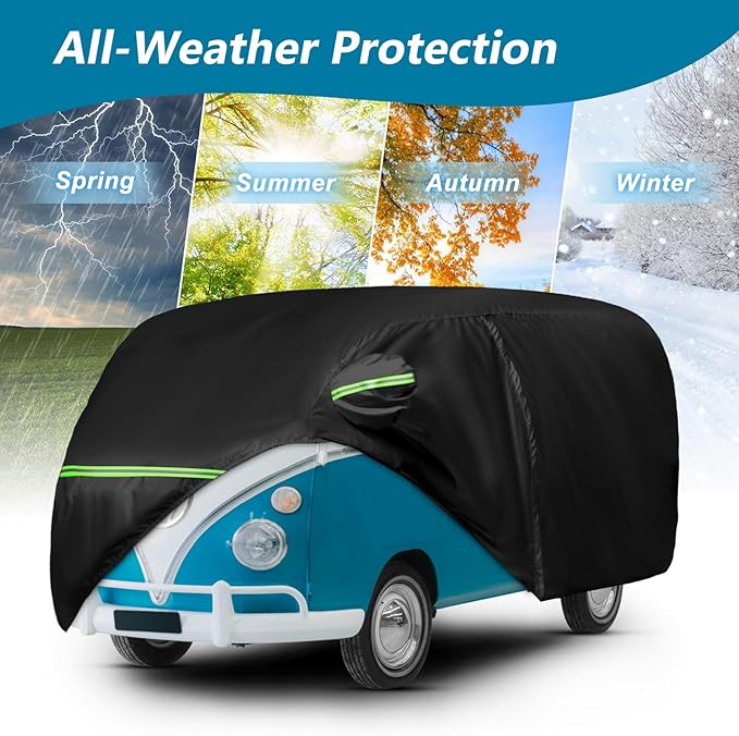 Waterproof Car Covers for 1950-1992 VW Bus T1 T2 T3, 420D Oxford Cloth Sun Heat Protection Outdoor Full Covers with Driver Side Zipper Windproof Heavy Duty All Weather for 1950-1992 VW Bus T1 T2 T3