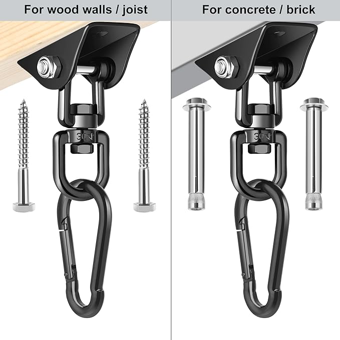 Porch Swing Hanging Kit, 360°Rotating 1200 lb Capacity Hanger for Porch Swing, Hammocks, Swing Chair (2 Pack)