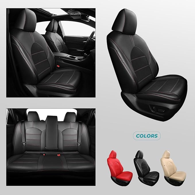 for Toyota Camry Seat Covers XLE XSE V6 2018 2019 2020 2021 2022 2023 2024 - Waterproof Breathable Leather Seat Covers for Cars, Custom Fit Car Seat Covers Full Set, Black Red Not for Hybrid