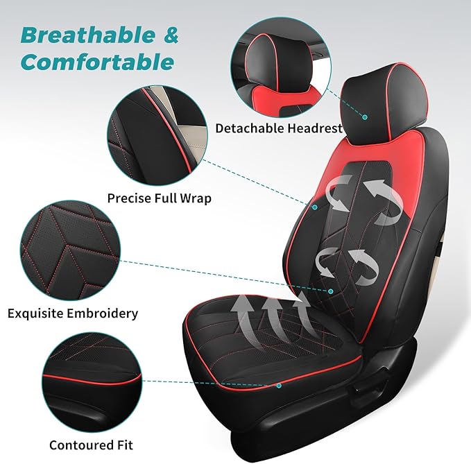 for Honda CRV Seat Covers Custom Fit 2017-2022 EXL EX LX Sport,Touring,Hybrid - Luxury Waterproof Leather Car Seat Covers Full Set - BlackRed