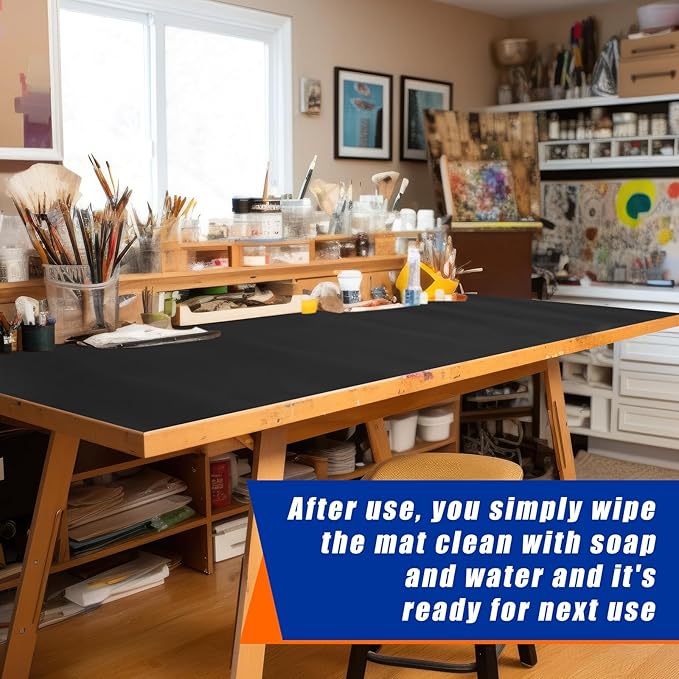 Vesici 1 Roll 23.5 x 200 Inch Work Bench Mat Self Adhesive Resistant PU Floor Runner Easy to Clean Workbench Mat Pad for Garage Workbench or Table Storage Tool Organization,Black