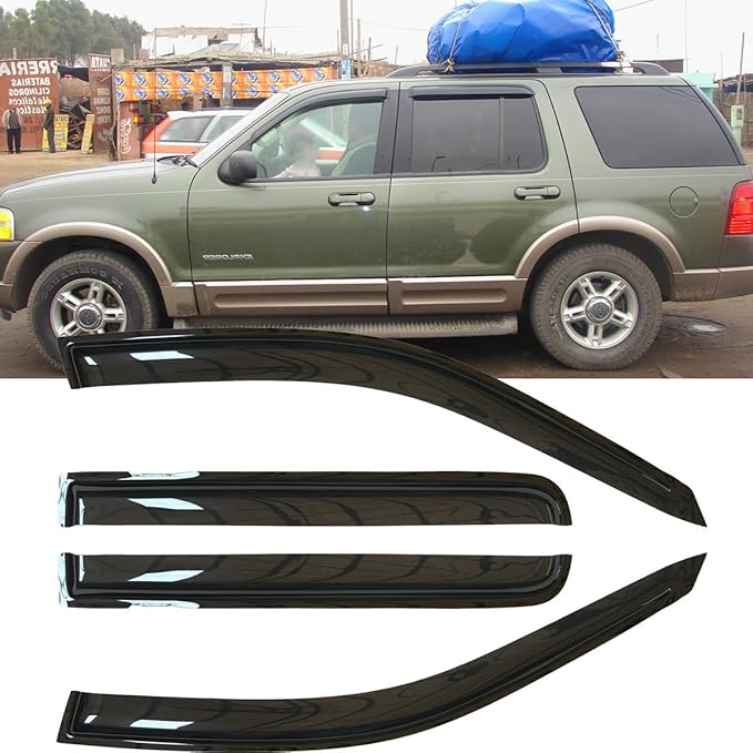 4pcs Original Shatterproof Side Window Wind Deflector Tape on Sun Rain Guards Vent Window Visors for 02-10 Explorer Mercury Mountaineer 03-05 Lincoln Aviator 4 Door (Expect Sprot /2 Door) 94819