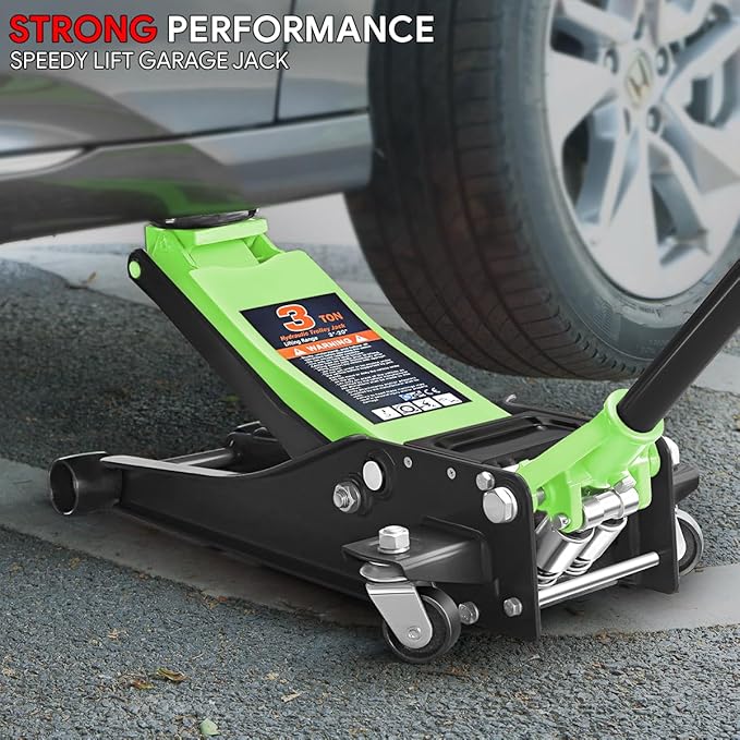 DNA MOTORING Low Profile Hydraulic Trolley Service/Floor Jack, 3 Ton (6000 lbs) Capacity Heavy Duty Hydraulic Car Jack, Lifting Range 3"-20", Green, TOOLS-00475-GR