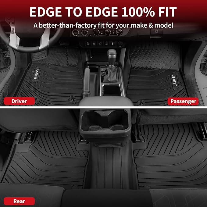 LASFIT Floor Mats for Toyota Tacoma 2016-2023 All Weather TPE Custom Floor Liner for Tacoma Car Mats Front 1 Row Mats, Black