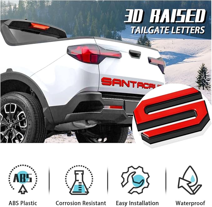 Tailgate Insert Letters Compatible for 2022 2023 2024 2025 Santa Cruz 4D Raised Tailgate Decal Letters (Double Layer Black Edge Red Faced)