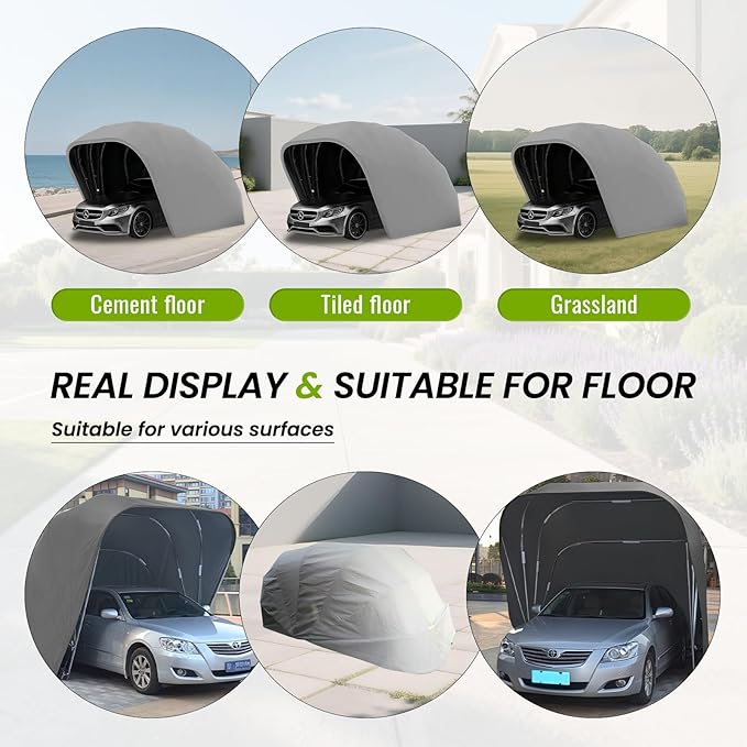 18×8.2×7.5FT Heavy Duty Carport, Portable Stainless Steel Garage, Retractable Folding Automatic Car Tent, All Weather Proof Carport, for Car, Boat, Car Canopy with All-Season Tarp