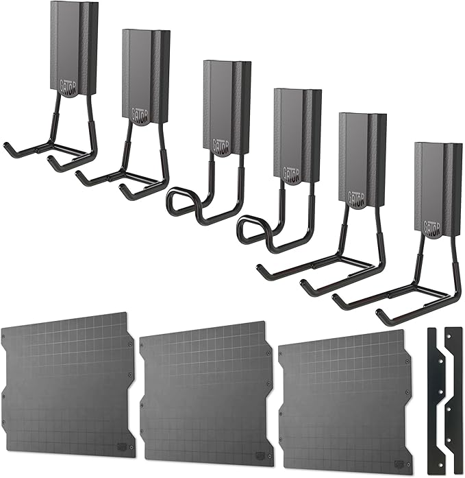 GATOR MAGNETICS Wall Panel Storage & Organization System Kit- Includes 3 Wall Panels and 6 Magnetic Hooks, Tool Rack, Heavy Duty Racks, Garage Storage Systems, Workshop Garage Organization
