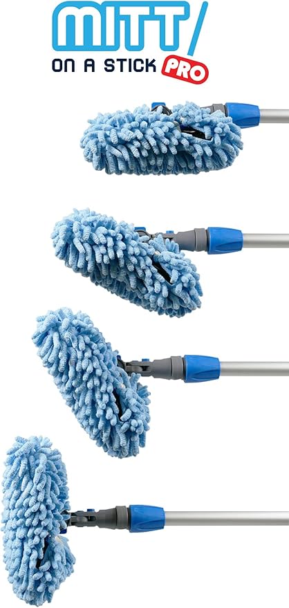 Autofiber [Mitt on a Stick PRO] Adjustable Head Car Wash Brush | 61" Sectional Angled Pole (Noodle Cover)
