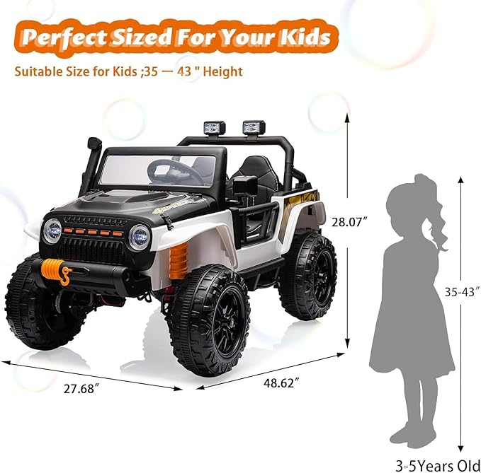 Hetoy 24V 2 Seater Ride On Car for Kids, Electric Truck with Remote Control, Ride on Truck w/ 4-Wheeler Suspension, 4x55W Powerful Engine, 4WD Battery Powered, LED Lights, Soft Braking（Black）