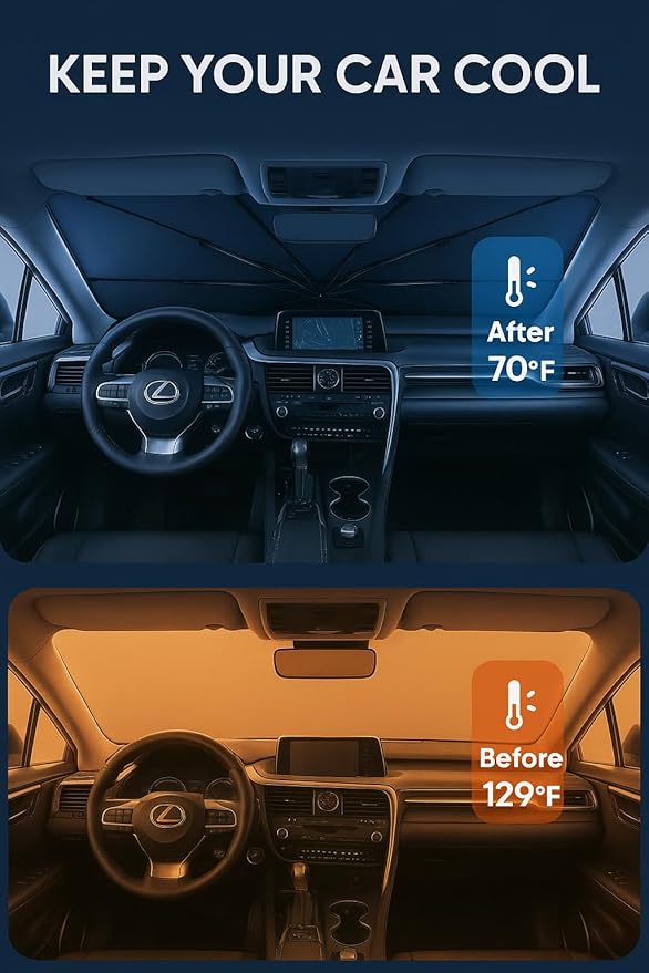 Proadsy Windshield Sun Shade Umbrella for Lexus RX 2016-2022 Foldable Car Umbrella Sunshade with Soft TPU Handle Spring Structure Crystal Cooling Material Protect Car from Rays & Heat