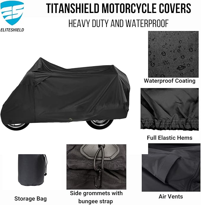 Deluxe Motorcycle Cover, Waterproof All Weather Outdoor Protection Universal Motorcycle Cover, Fade & Tear Proof Polyester fits Motorbike up to 110" L