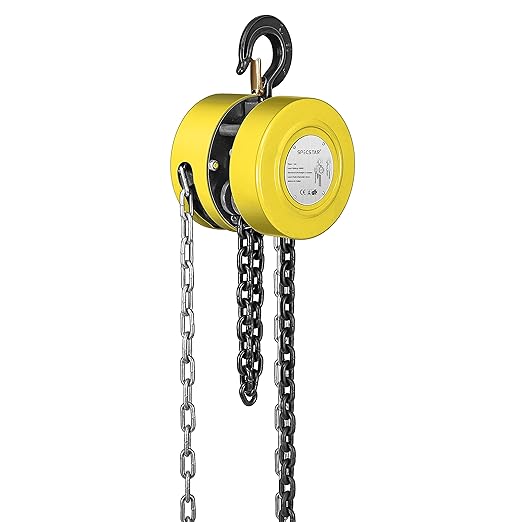 SPECSTAR Hand Chain Hoist 1 Ton 2200 Lbs Capacity 10 Feet with 2 Heavy Duty Hooks, Manual Chain Fall for Warehouse Building Automotive Machinery Yellow