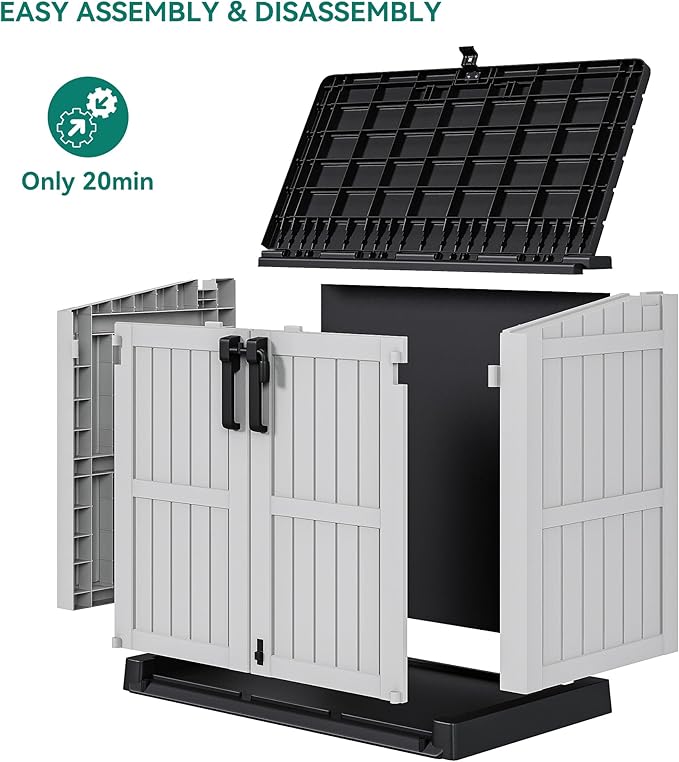 YITAHOME 36 cu ft Resin Outdoor Storage Shed, Weather-Resistant Horizontal Tool Shed, Waterproof Outdoor Storage with Lockable Doors & Air Vent for Trash Cans, Garden Tools (Light Gray)