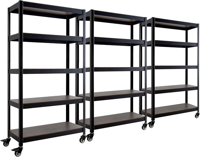 HOMEDANT House 5-Tier Metal Rolling Cart Shelf Rack Casters Heavy Duty Laminated Wheel Shelving Unit Adjustable Utility Storage Shelves Organizer Shelf Kitchen Garage 36.2" W x 16.5" D x 69.5" H 3Pack
