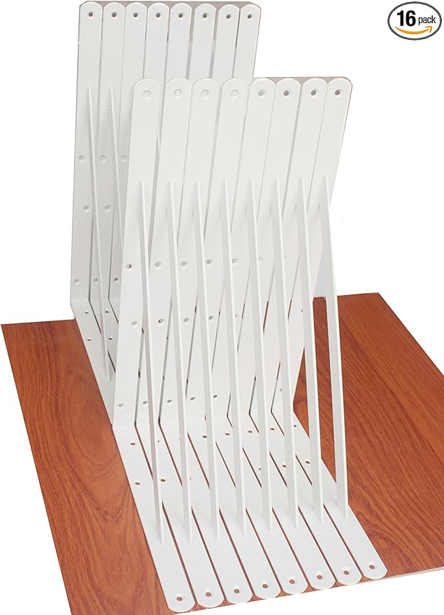 16 Pack L16 x H 10" White Heavy Duty Shelf Brackets with Screws Metal Shelf Brackets Shelf Support Angle Brackets for Shelves L Brackets Heavy Duty Floating Shelf