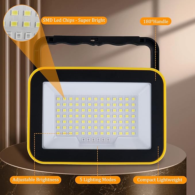 2 Pack Work Light Portable SMD LED Super Bright Rechargeable Flood Light Working Lamp Stand USB Cordless Battery Powered Worklight Tool for Outdoor Camping