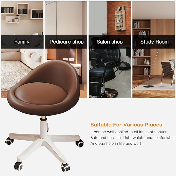 Rolling Stool Set of 6 Rolling Hydraulic Salon Stool with Low Backrest - Adjustable Swivel Chair for SPA, Shop, Salon, Massage, or Medical Office Brown