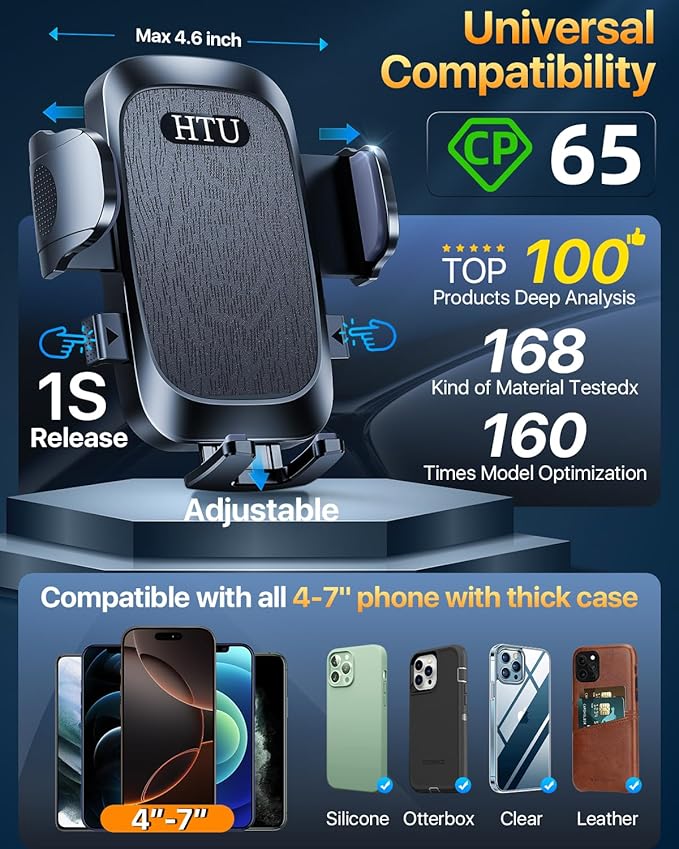 2025 Ultimate Car Phone Mount【98+LBS Strongest Suction & Military-Grade】【Patent & Safety Certs】 Cell Phone Holder Truck Stand for Dashboard Windshield Vent for iPhone 16 Pro Max Samsung (Black)