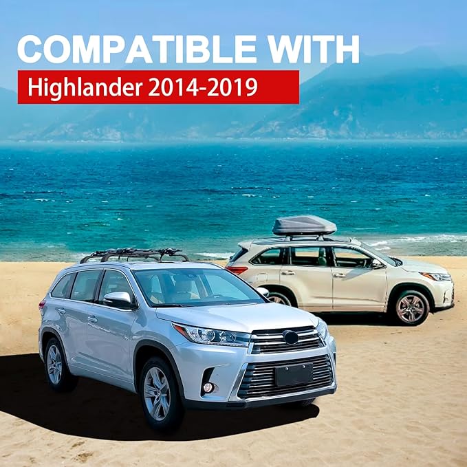 KINGGERI Lockable 220lbs Cross Bars Roof Racks Fit for Toyota Highlander 2014-2019 XLE Limited & SE LE & LE Plus, Aluminum Heavy Duty Roof Rails Crossbars Anti-Theft Metal Black Matte Luggage Kayak