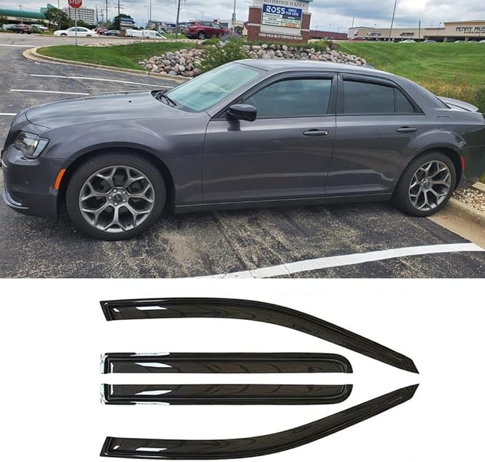 Sunproof Waterproof Side Window Wind Deflector, 4pcs Protective Replacements Rain Guards Set, Window Visor fit for 2011-2023 Chrysler 300 94432
