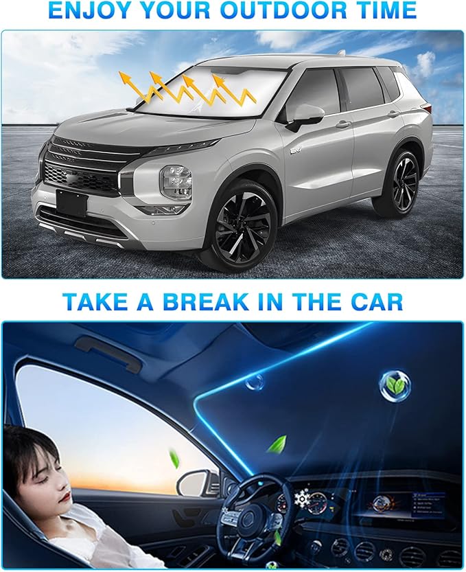 KUST Windshield Sun Shade for Mitsubishi Outlander 2022-2024 2025 2026 Window Shade Sun Visor Cover Foldable Blocks UV Rays Keep Your Car Cooler