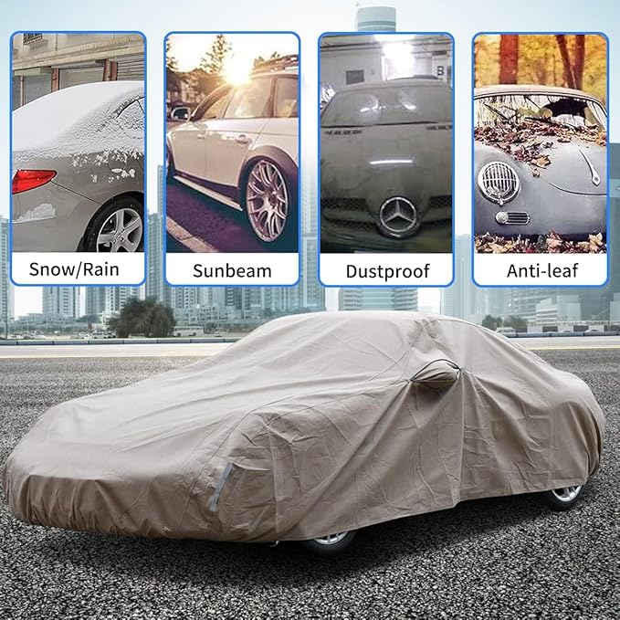 Tecoom Car Cover Waterproof All Weather Thick Shell Non-Woven Outdoor Full Cover with Invisible Zippered Mirror Pockets Rain Sun Wind Hail Protection Car Covers Universal Fit Bmwz4 (167-172 Inches)