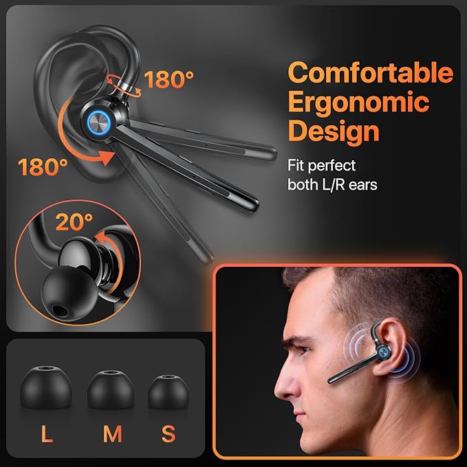 Bluetooth Headset with Microphone,V5.4 Bluetooth Earpiece with Charing Case 150H Standby Time Hands Free Headset with Noise Canceling for Work Business Office Trucker(Black)