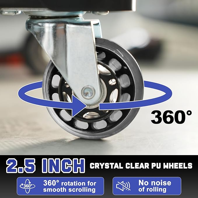 Rolling Mechanic Shop Stool with Wheels, Garage Mechanics Stool with 2 Layer Repair Tools Tray, Padded 360° Swivel Automotive Roller Creeper Seat Shop Chair, Heavy Duty, 330 LBS Capacity, Black