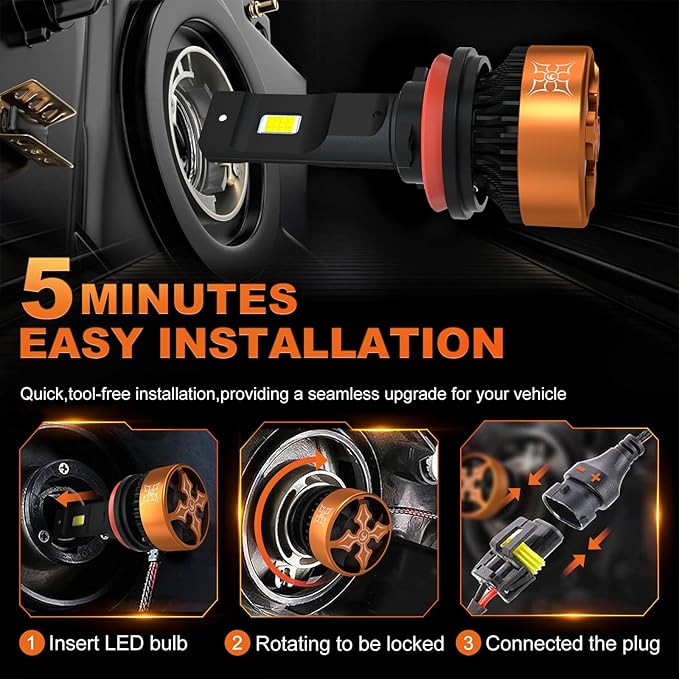 HIKARI WINGS 9012 HIR2 LED Fog light, 30000LM Pure White 6000K LED Bulbs, Plug & Play IP68 Waterproof Pack of 2