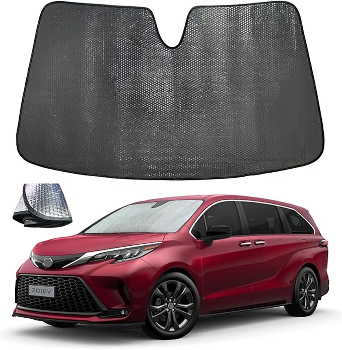 Windshield Sun Shade for 2021-2024 Toyota Sienna L LE SE XLE Limited Van Minivan - 5-Layer Bubble Foldable Front Window Shade Sun Visor Accessories - Blocks Heat & UV Rays
