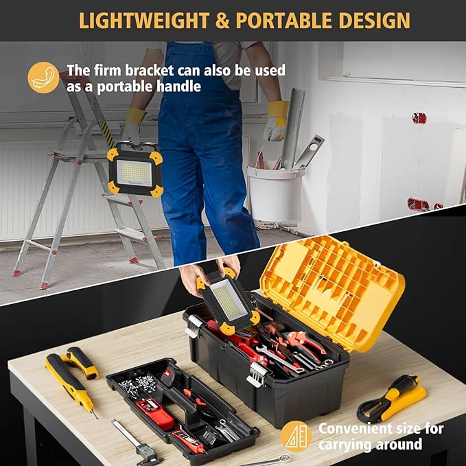 2-Pack Portable Flood Light, 4000mAh Magnetic Rechargeable LED Work Light Battery, 40W Outdoor Waterproof Work Lights Cordless 180° Rotate for Job Site Garage Camping Car Repair, Gifts for Men