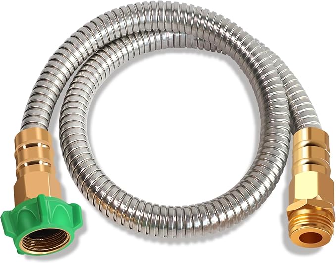 Metal Short Garden Hose 2 ft, Flexible Stainless Steel Garden Hose 2 ft Lightweight Water Hose with Brass Fittings (2 Feet)