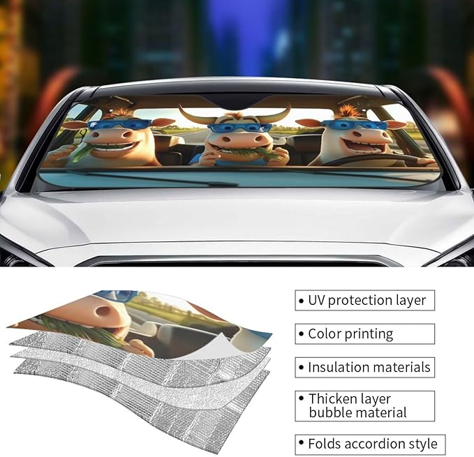 Funny Cow Car Sun Shade Windshield Sunshade Foldable Front Window Shield Cover for Truck SUV