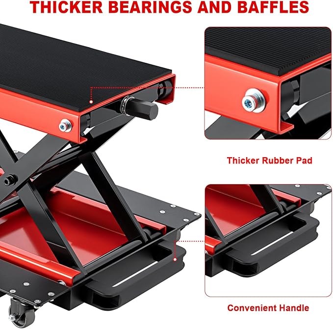 CXRCY1200 LBS Motorcycle Jack with Dolly, Motorcycle Lift Scissor Jack Upgraded Dirt Bike ATV Steel Motorcycle Hoist Stand with Ratchet Wrench,Crank Handle,Thickened Rubber Pad,Wide Deck