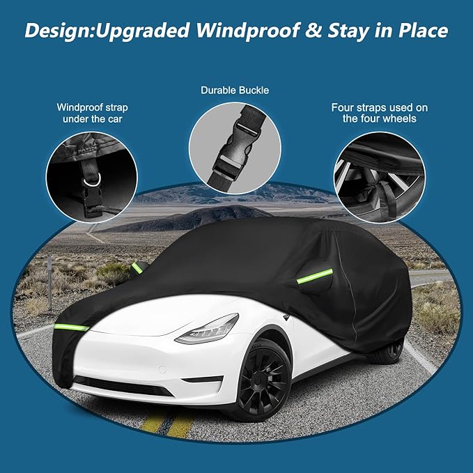 Custom Fit for Tesla Model Y Car Cover - Waterproof, All Weather, Heavy Duty Protection, Hail & Windproof, Long Lifetime, with Charge Port Opening and Side Zipper - Fits for Model Y 2020-2025