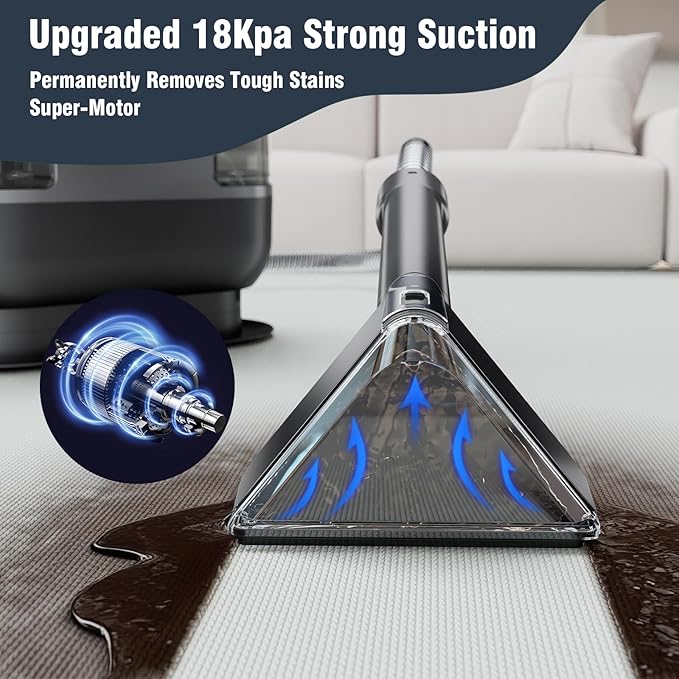 18Kpa Carpet Cleaner Machine, 500W Portable Carpet Spot and Upholstery Cleaner Machine with Handle for Pet Stains, Sofa, Car Seat, Furniture