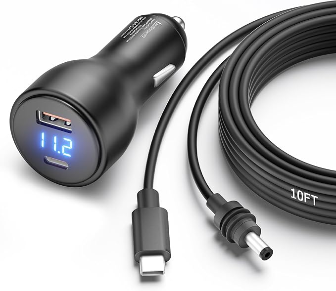 3 in 1 Starlink Mini Cable Cigarette Lighter 10FT Car Adapter for Starlink Mini USB C to DC Power Cable and Car Charger Smart Boost 12V to 20V/100W with Voltmeter USB C 100W/USB A 18W Port 18AWG 3M