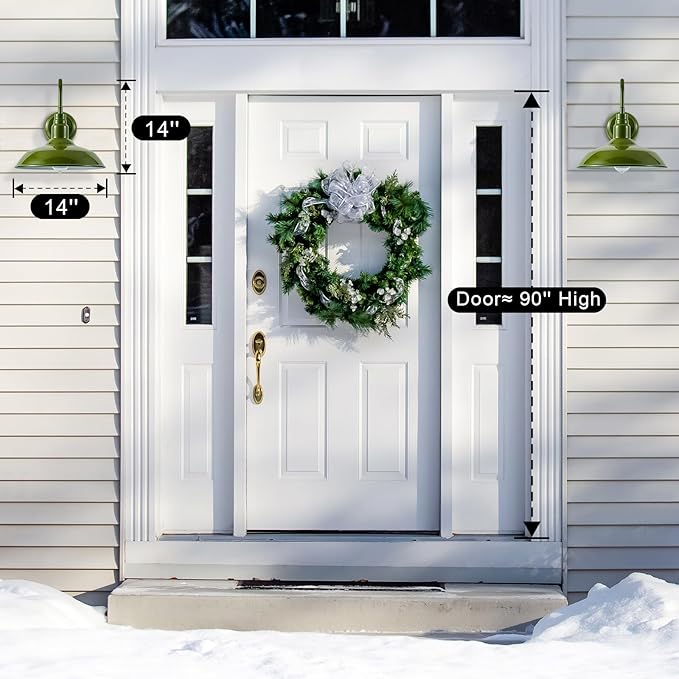 14in Outdoor Gooseneck Lights for Farmhouse, Barn Style Goose Neck Wall Light Fxiture with Wall Mount, Olive Green Exterior Porch Sconce for Patio, Garage, House