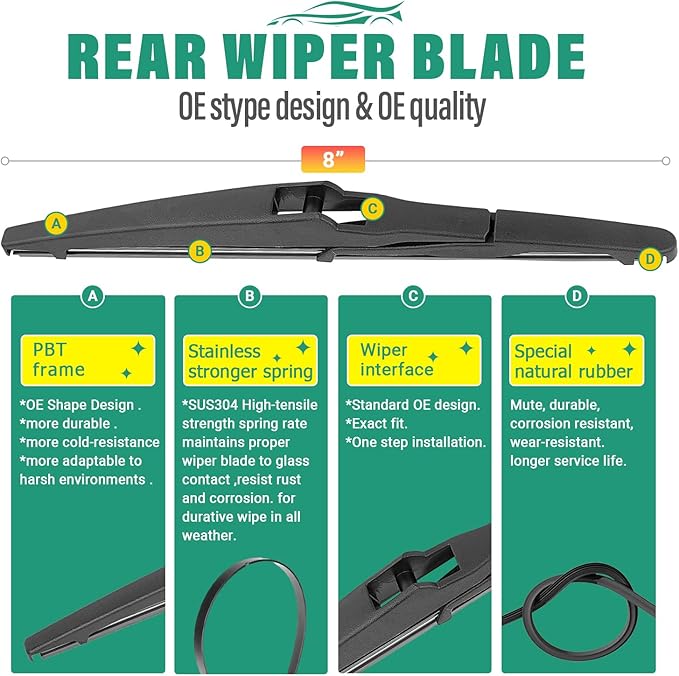 26" 14" 8" Windshield Wiper Blades Replacement for Scion xD 2008 2009 2010 2011 2012 2013 2014 Premium All Weather Front Rear Wipers Set - OEM Quality (Pack of 3)