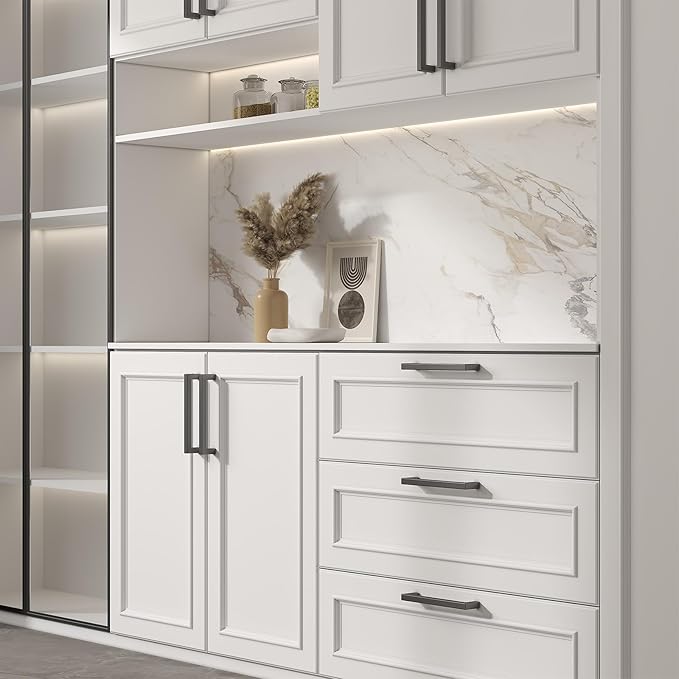 goldenwarm 150 Pack 6-1/4INCH Black Square Bar Cabinet Pull Drawer Handle Stainless Steel Modern Hardware for Kitchen and Bathroom Cabinets Cupboard,Center to Center 160mm Kitchen Cupboard Handles