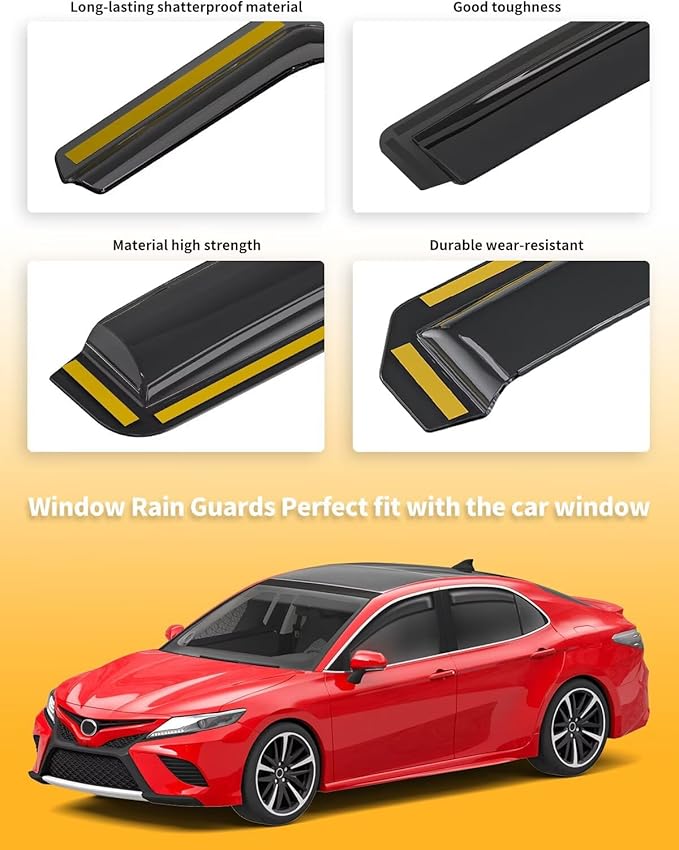 in-Channel Window Rain Guards Fit for Toyota Camry 2018 2019 2020 2021 2022 2023 2024 Extra Durable Window Visors Window Deflectors Vent Visors Vent Shades Car Accessories-4 pcs 2-Q14