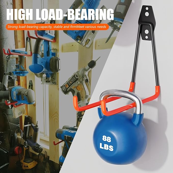 Heavy-Duty Garage Hooks -4 Pack Type large J - Anti-Slip Coated Wall-Mounted Hooks Wall Mount Storage Organizer for Hanging Power and Garden Tools, Ladders, Hose, Bikes, Ropes, Bulk Items, and More