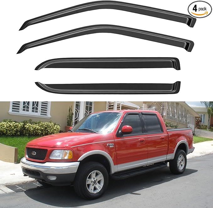 Window Visors Rain Guards for 2001 2002 2003 Ford F150 SuperCrew Cab, Out-Channel Window Vent Wind Deflectors Visors Shades for 2002 2003 Lincoln Blackwood